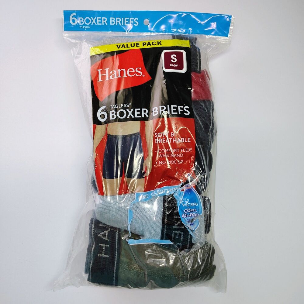 Hanes Men's Tagless Boxer Briefs Cool Comfort Soft Waistband Size Small 6 pack